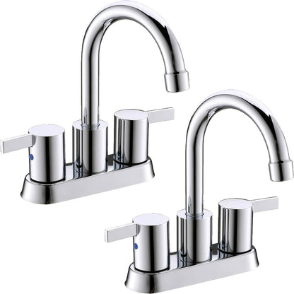 Bathroom Faucet 4-Inch 2-Handle Centerset – 360° Swivel Spout, Pop-Up Drain & Supply Lines Included, 2-3 Hole Vanity Sink Faucet for RV & Home, Brushed Gold, Matte Black, Nickel & Chrome