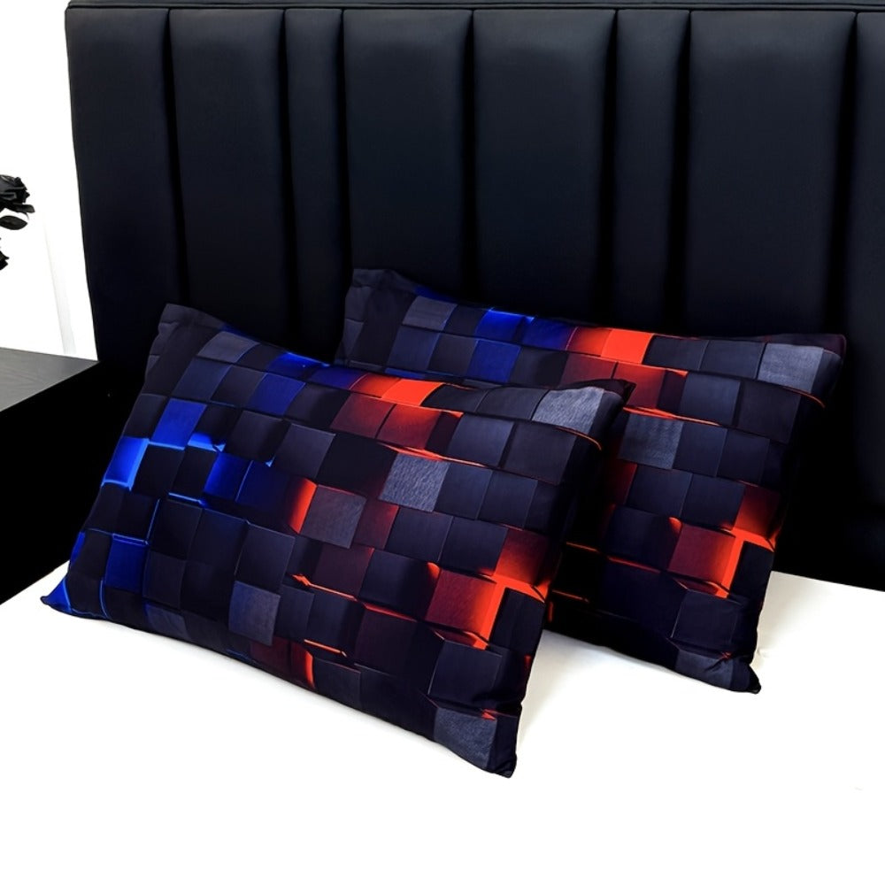 Three-Piece Plaid Duvet Cover Set with Two Pillowcases in Five Colors and Four Bed Sizes for Home and Everyday Use