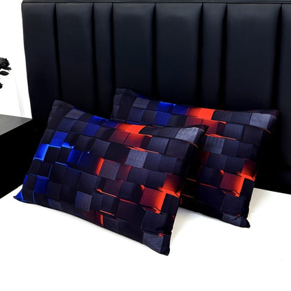 Three-Piece Plaid Duvet Cover Set with Two Pillowcases in Five Colors and Four Bed Sizes for Home and Everyday Use