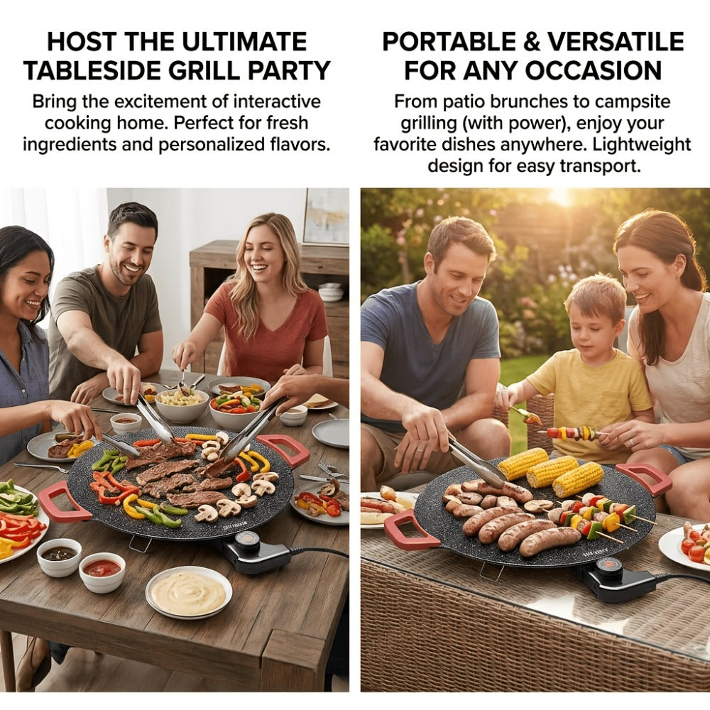 Electric Griddle Non-Stick with Adjustable Temperature – 14.17" & 15.75" Sizes, Fast Heating for Pancakes, Crepes, Pizza & BBQ, Easy Clean Portable Cooking Pan for Breakfast & Family Meals