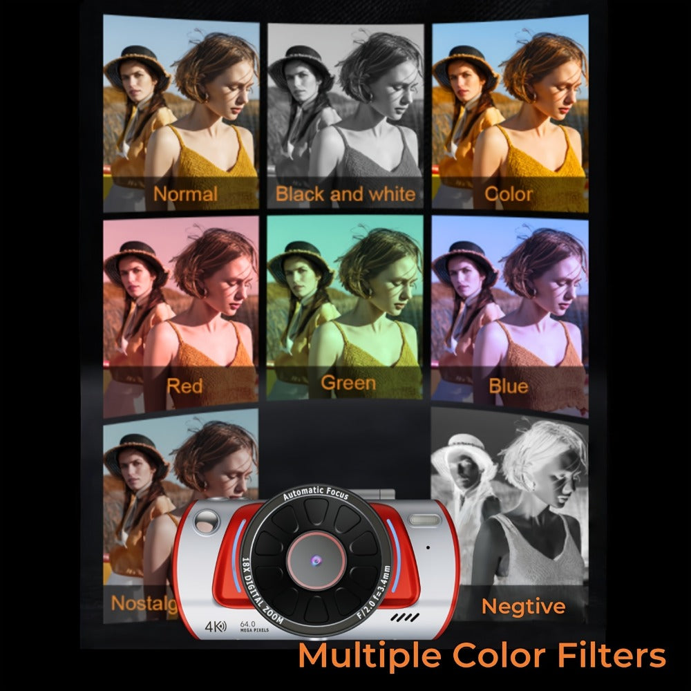 Digital Camera 4K Vlogging Model with 48MP Capture Marking, WiFi, 3-Inch 180° Flip Screen, 16X Digital Zoom and 32GB Card