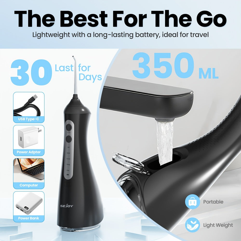 350 ml Cordless Water Flosser Kit with Six Jet Tips, Five Mode Labels, USB Cable and Manual