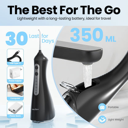 350 ml Cordless Water Flosser Kit with Six Jet Tips, Five Mode Labels, USB Cable and Manual
