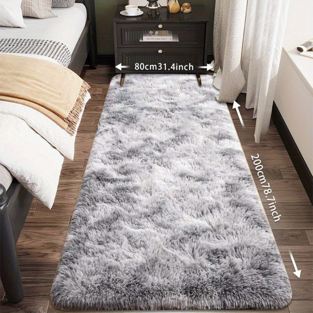 Tie-Dye Plush Bath Mat Runner, 80 x 200cm with Long-Pile Surface in Light Grey, Dark Gray, Light Pink or Black