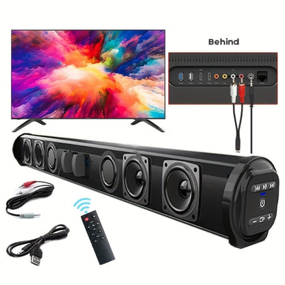 Home Theater Surround Sound System 5.2 Channel – Wireless Subwoofer Dual Air Ducts Bass Boost, TV Soundbar Stick with Remote Control, Rechargeable Battery & Type-C Charging, Complete Speaker Set