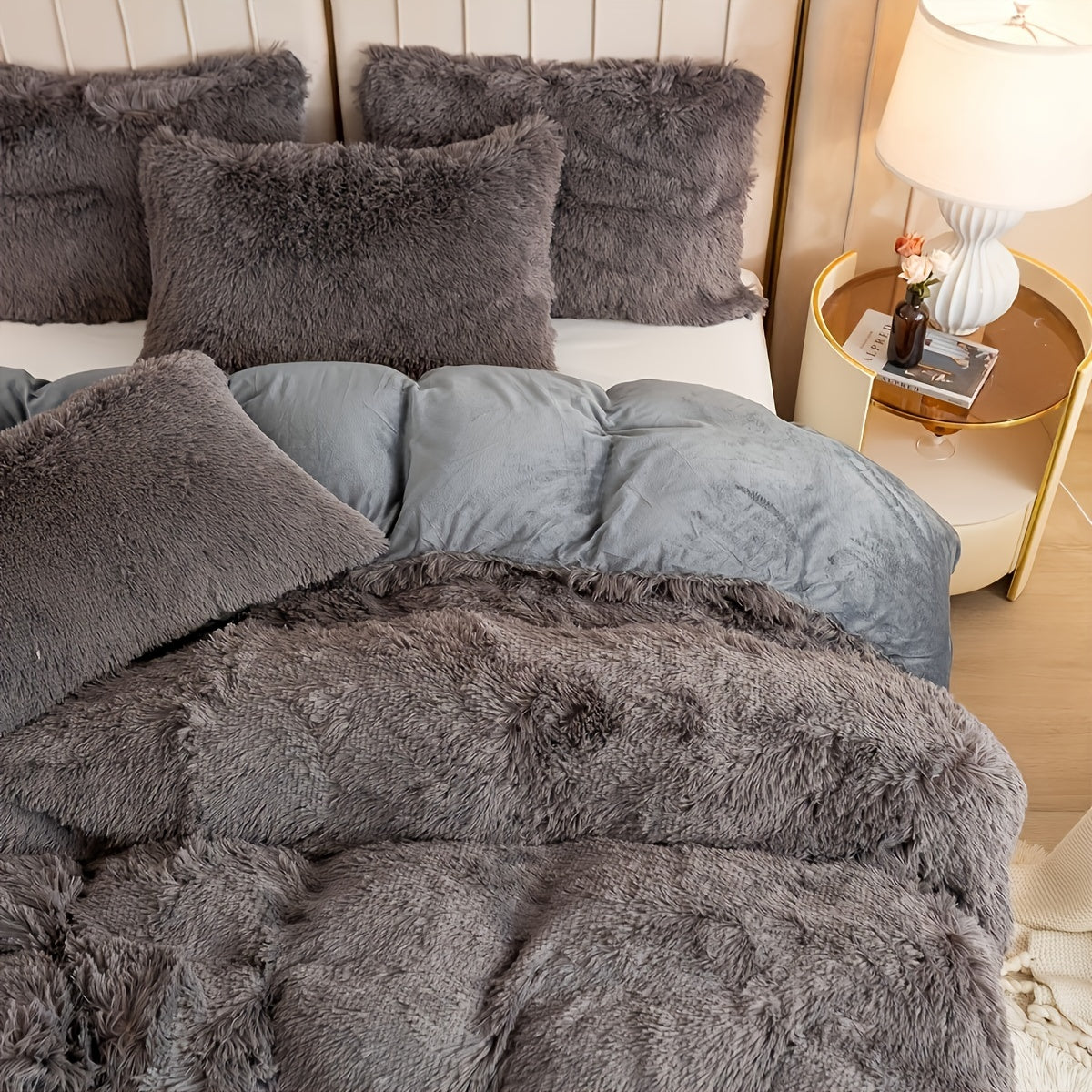 Three-Piece Plush Polyester Duvet Cover Set with Two Pillowcases in 14 Colors and Twin, Full, Queen or King Sizes