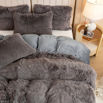 Three-Piece Plush Polyester Duvet Cover Set with Two Pillowcases in 14 Colors and Twin, Full, Queen or King Sizes