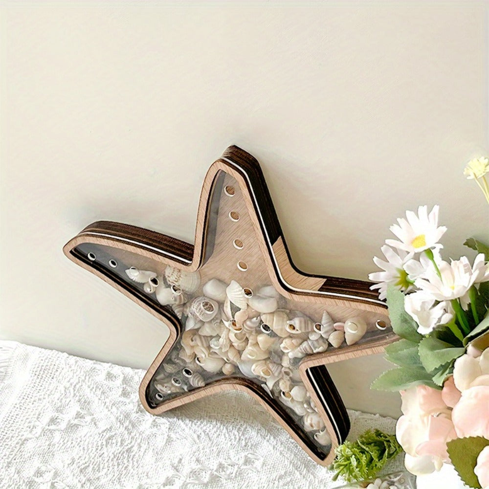 Wooden Starfish-Shaped Decorative Tray with Ocean Theme for Shell, Crystal and Dresser Displays