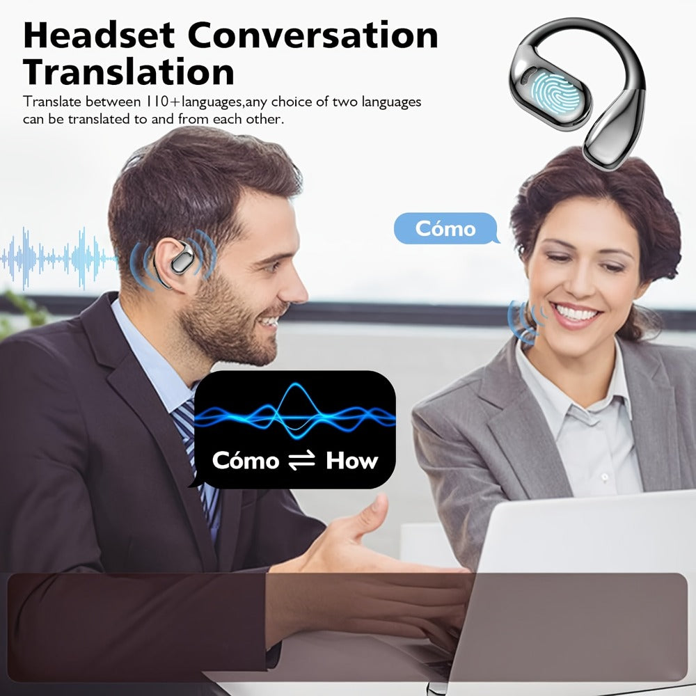 Open-Ear Translation Earphones with Charging Display Case and Black, Beige, Blue or Green Options