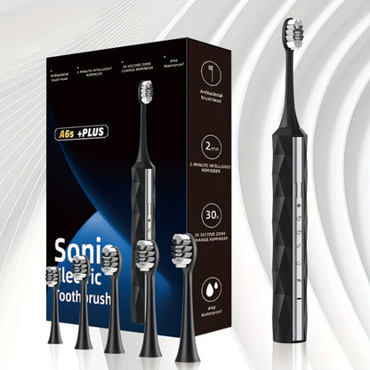 Electric Toothbrush with IPX8 Rating, Five Brush Heads, Metal Handle, USB Charging and Two-Minute Timer