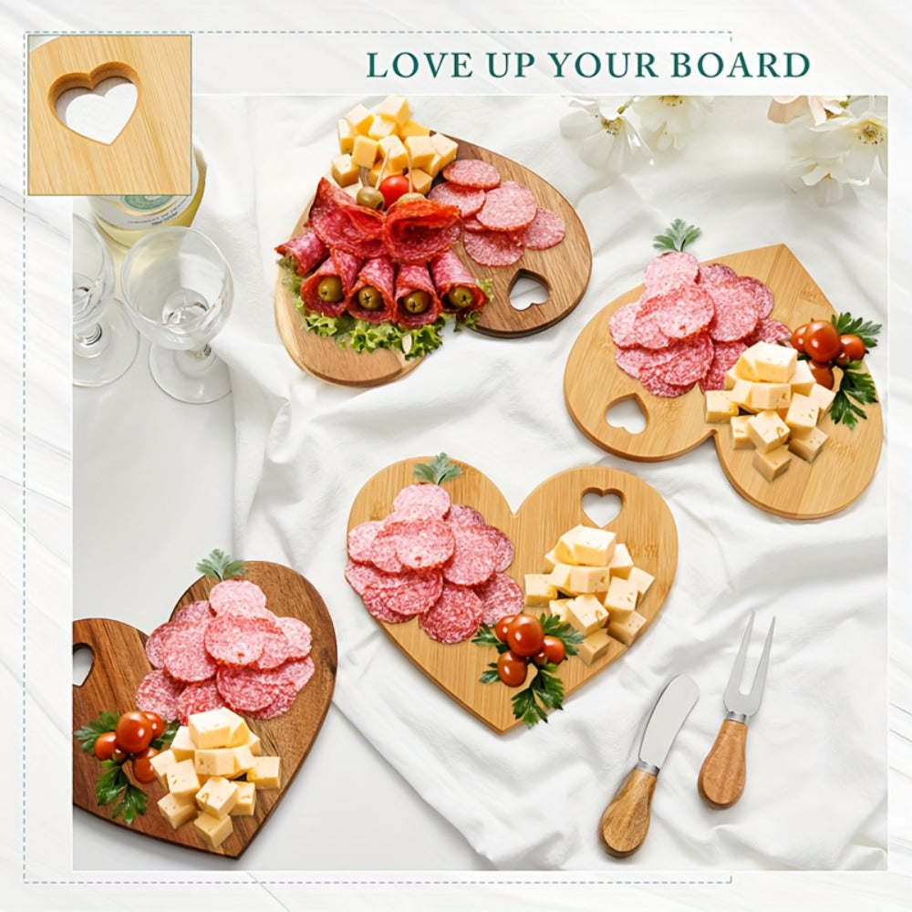 Mini Heart Charcuterie Board Set 6/12 Pack – Wood Cheese Board with Knives Bridal Shower Favor Thank You Gift Box for Wedding Birthday Valentine Christmas Party Guest Bamboo Acacia