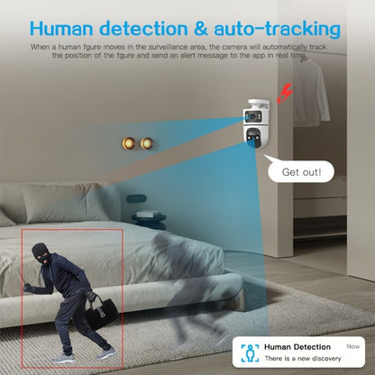 Dual Lens PTZ Outdoor Security Camera IP66 Weatherproof with Auto Tracking, Dual Screen, Night Vision, 2-Way Audio, Motion Detection & 2.4G WiFi – Wireless IP Cam for Home & Street Surveillance
