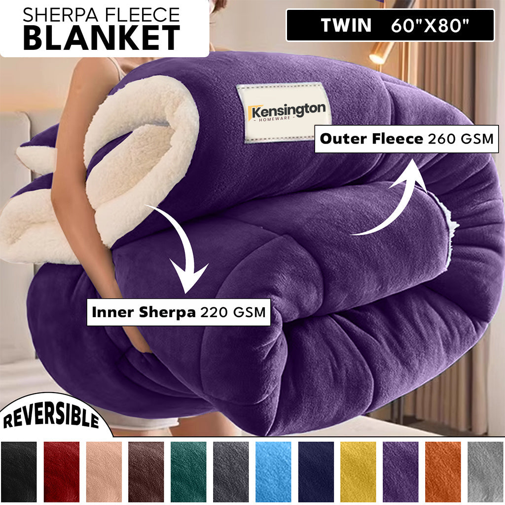 480GSM Sherpa Fleece Blanket – Double-Sided Heavy Warm Throw for Couch, Bed & Travel, Reversible All Season, 13 Colors, 3 Sizes