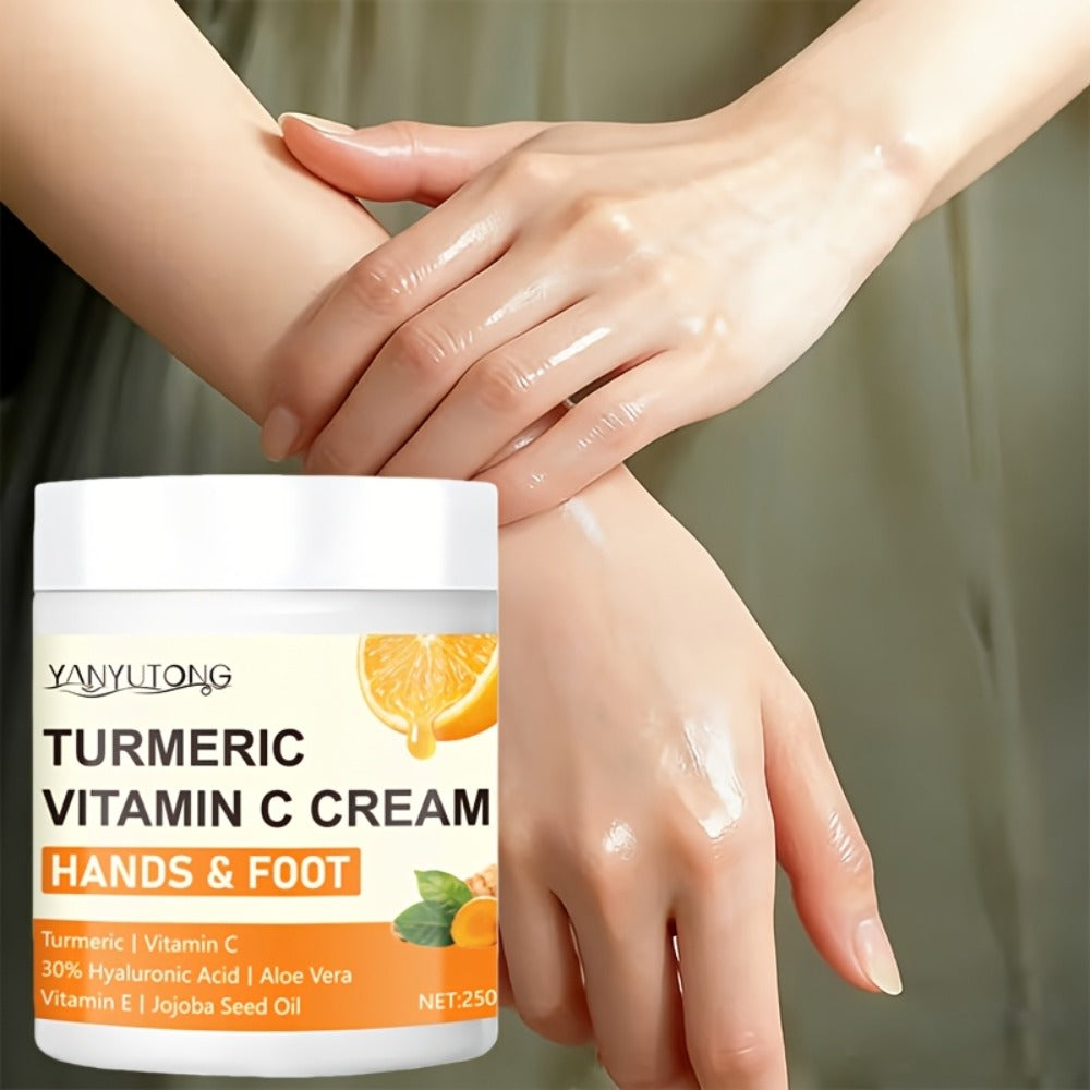 250g Turmeric and Vitamin C Hands-and-Feet Cream Jar with Hyaluronic Acid and Aloe Labeling