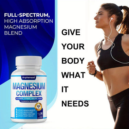 Dietary Supplement Magnesium 7-in-1 Complex with Glycinate, Malate and Taurate, 1000mg per Serving