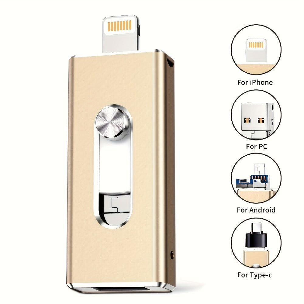 64GB Metal USB Flash Drive High Speed Aluminum Alloy Compact Memory Stick Plug and Play for iPhone iPad Android Mac Windows PC Study Work Travel – Black Gold Premium Design