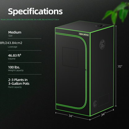 ALPHAGROW Grow Tent Greenhouse Portable 2X2/3X3/4X2/4X4 Ft High Reflective 1680D Mylar Canvas with Observation Window And Floor Tray for Hydroponic, Mushroom, Flower Indoor Plant Growing Home