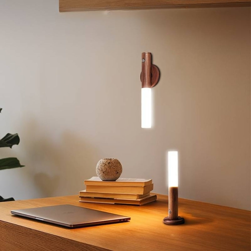 Motion Night Light Rechargeable LED – IPX4 Waterproof Wood Grain & Walnut Under Cabinet Step Lamp for Staircase, Hallway, Wardrobe, Closet & Indoor Walls (2 or 4 Pack)