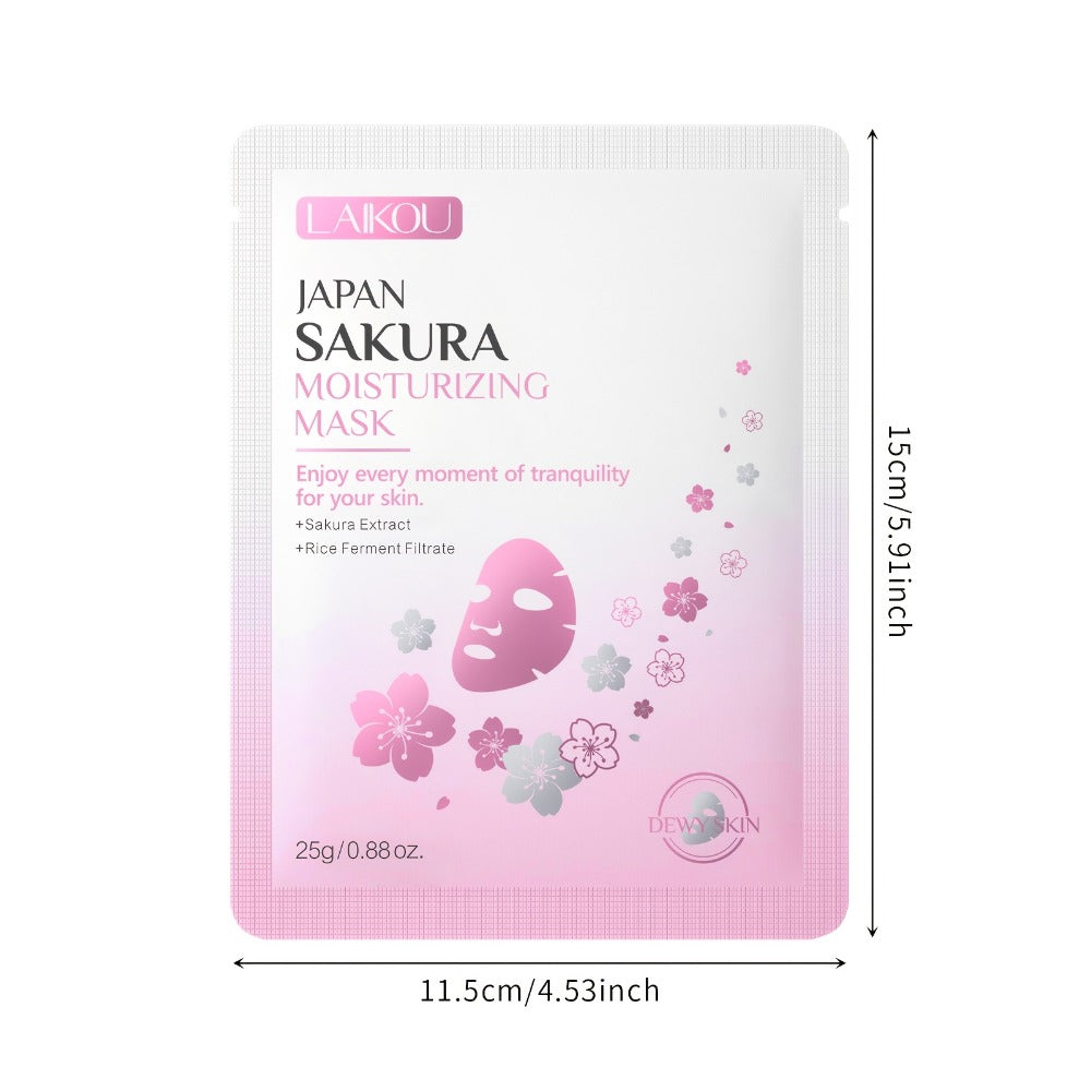 LAIKOU Sakura Sheet Mask 20-Pack with 25g Pouches, Sakura Extract and Rice Ferment Filtrate Labels