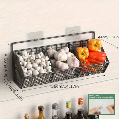 Black Wall-Mounted Wire Storage Basket with Open Front in Two- or Three-Grid Width Options