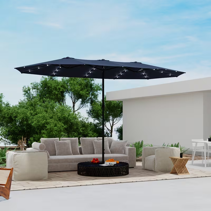 Large Patio Umbrella 15FT Double-Sided Rectangular with LED & Base