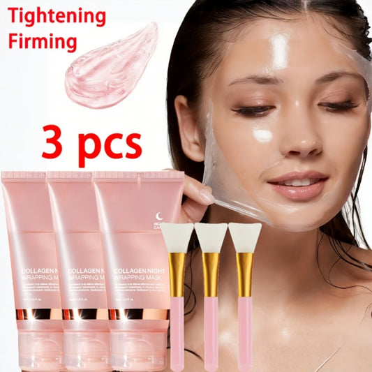Collagen Overnight Sleeping Mask 3pcs 75g - Niacinamide Hyaluronic Acid Intensive Moisturizing Lifting Firming Sleep Off Face Mask for Women, Deep Hydration Anti-Aging Gel Texture