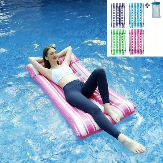 Pool Float Striped Tanning Mat with Built-In Headrest, 51.18 x 27.56 Inches and Three Color Selections