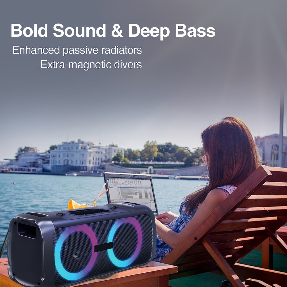 Portable Bluetooth Speaker Large Party Model with Dual 6.5-Inch Woofers, TWS, LED Rings and 5-Hour Battery
