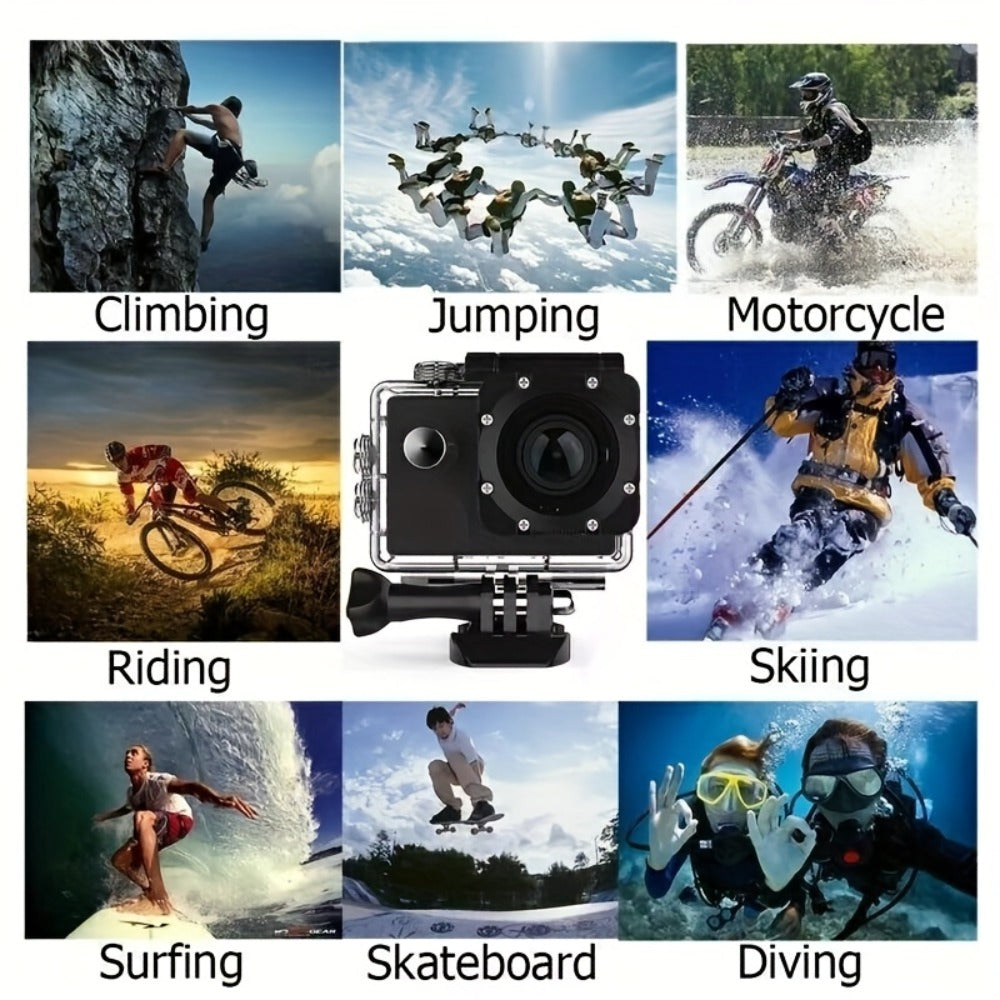 1080P 30fps-Labeled Action Camera with 170-Degree Lens, 2-Inch LCD, 900mAh Battery and Mounting Accessories