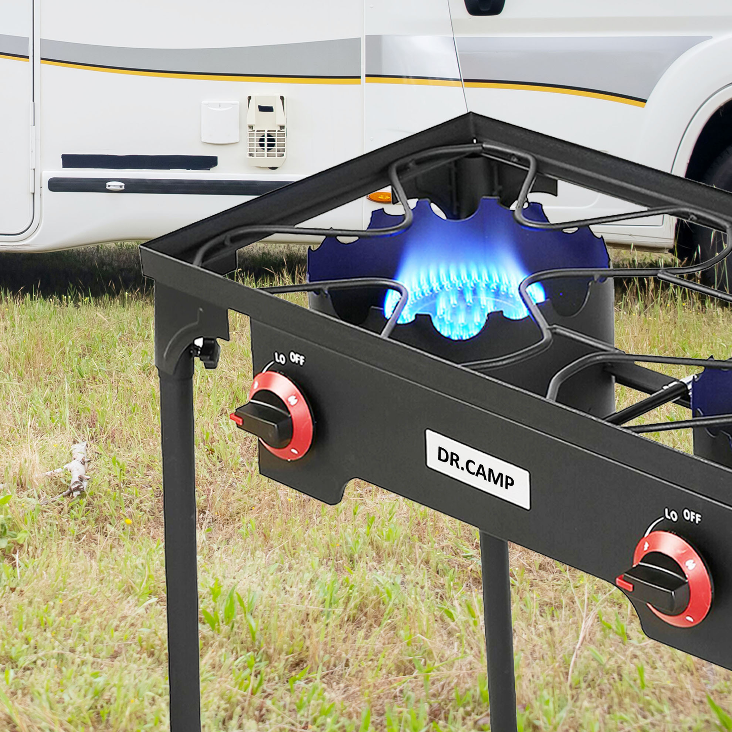 Propane Camping Stove Cast Iron 1, 2 or 3 Burner with Detachable Legs, 20 PSI High-Pressure Regulator, Heavy-Duty Outdoor Gas Cooker for Camping BBQ Survival Tactical Cooking Patio