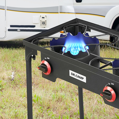 Propane Camping Stove Cast Iron 1, 2 or 3 Burner with Detachable Legs, 20 PSI High-Pressure Regulator, Heavy-Duty Outdoor Gas Cooker for Camping BBQ Survival Tactical Cooking Patio