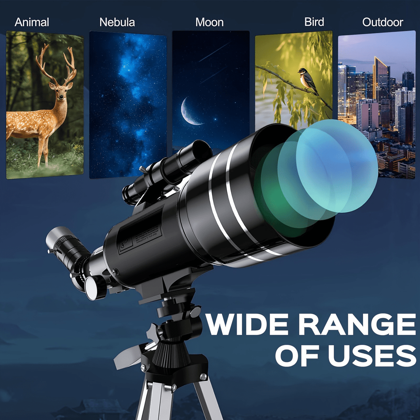 70mm Aperture Telescope 150X for Adults & Kids – Portable Astronomical Telescope with Tripod, Phone Holder, Barlow Lens & Eyepiece, Best Gift for Stargazing, Nature & Education