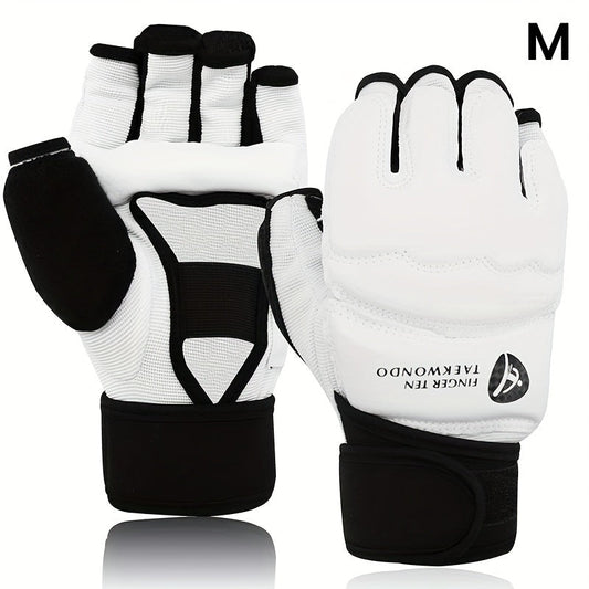 Taekwondo Sparring Gear Set Half Finger Gloves Hand & Foot Protectors with Wrist Wraps & Ankle Support for Boxing Kickboxing Men Women