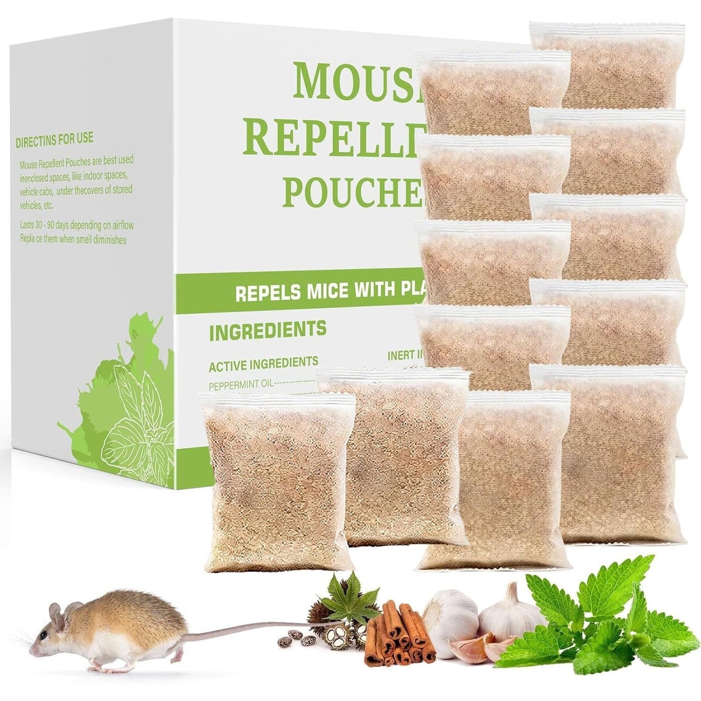 Peppermint Rodent Repellent Pouches 10/12 Pack, Mouse Mice Rat Spider Squirrel Repellent, Pest Control Pouches for Indoor Outdoor Home Garage