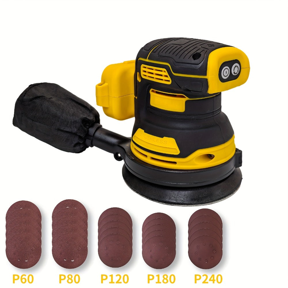 Cordless Orbital Sander Compatible with DeWalt DCB Battery – 5-Inch Brushless Motor Variable Speed Palm Sander with 30pcs Sandpapers & Dust Collection Bag for Woodworking