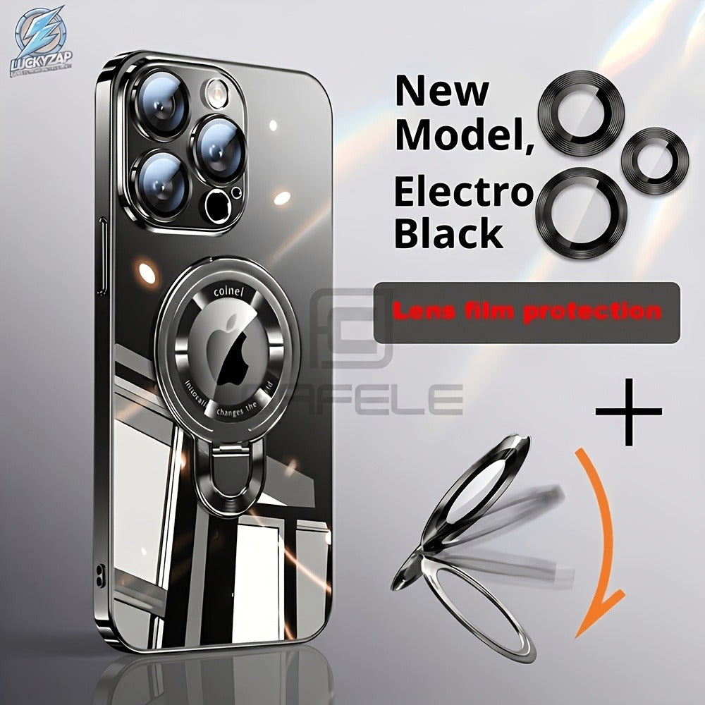 Magnetic iPhone Case Electroplated PC Shockproof Clear Back U-Shield Kickstand Lens Protector for iPhone 17 Pro Max 17 Pro 17 Air 17 16 15 14 13 12 11 Series – 5 Colors MagSafe Compatible