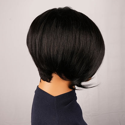 Layered Pixie Human Hair Wig with Side Bangs in #4 Brown, #99J Burgundy or #1 Black Color Options