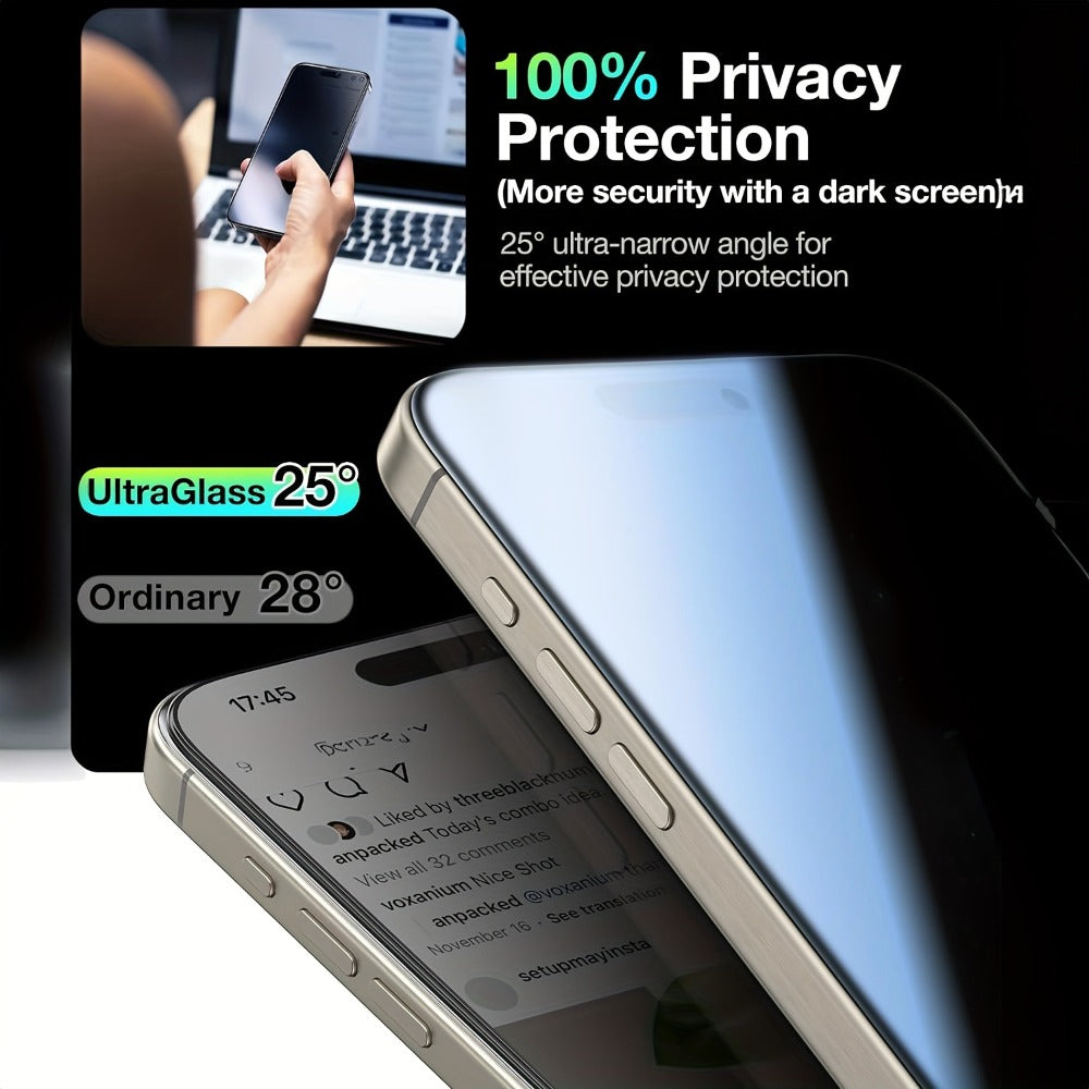 Screen Protector, 4-Piece iPhone 16 Plus Privacy Tempered Glass Set with One-Click Dust-Removal Installation Frames