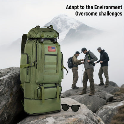 100L-Labeled Tall Tactical Rucksack with Roll-Top Compartment, Lower Pouch and Five Color Options