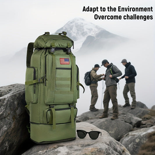 Tactical Backpack 100L Large Capacity Hiking Backpack Multiple Compartments Heavy Duty Ergonomic Straps for Camping Travel Trekking Backpacking Outdoor Adventures Jungle Green Black Army Green Gray Desert