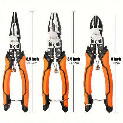 Pliers Set 9-in-1 Multi-Function Industrial Grade, 8.5" Lineman Pliers, 8.5" Long Nose Pliers, 8" Diagonal Side Cutters, CRV Steel TPR Handle Wire Stripper Crimper Cutter for Electrical & Auto Repair