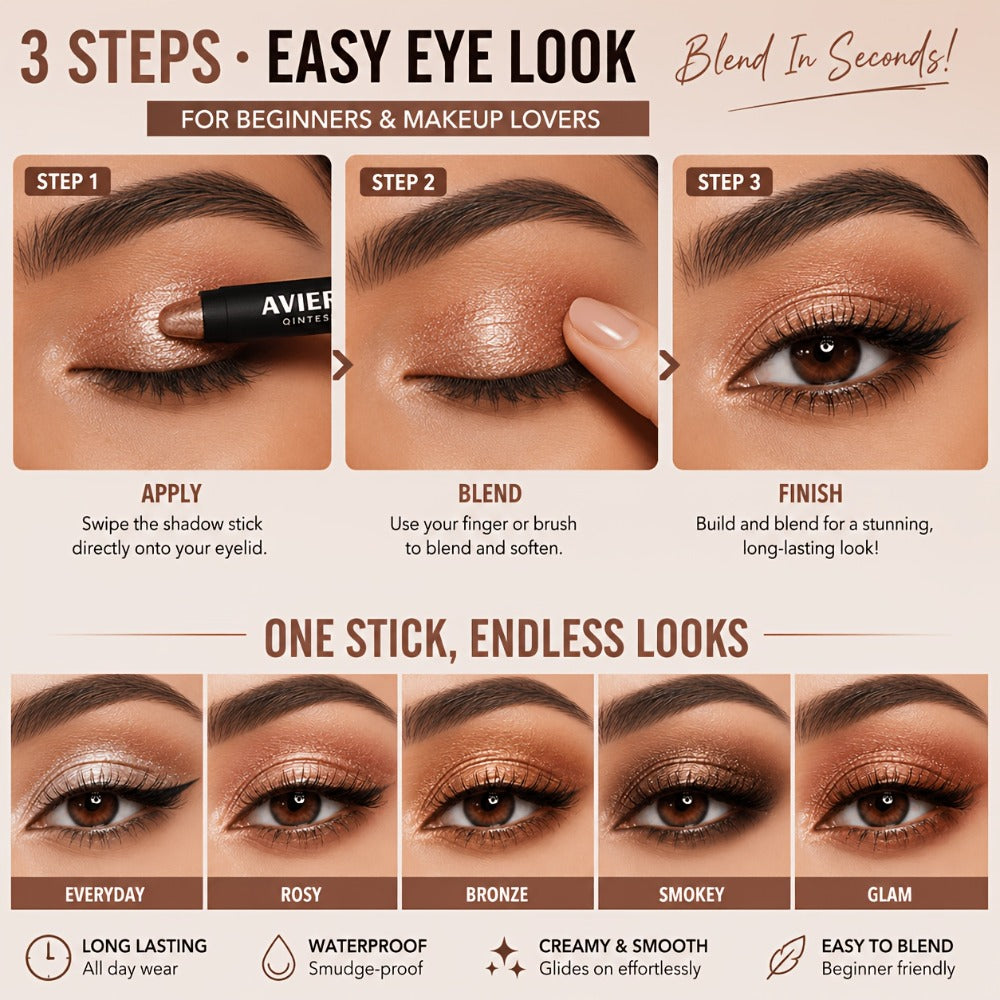 Waterproof Eyeshadow Stick Set 8 Piece – Shimmer, Pearlescent & Matte Eye Shadow Pencils, Creamy Blendable Formula, Long-Lasting Smoky Natural Glitter Eye Looks, Gift for Her