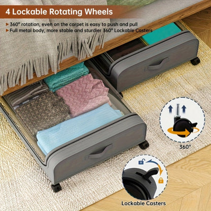 Rolling Under-Bed Storage Organizer Set with Two Lidded Bins, Locking Wheels and Black or Gray Options