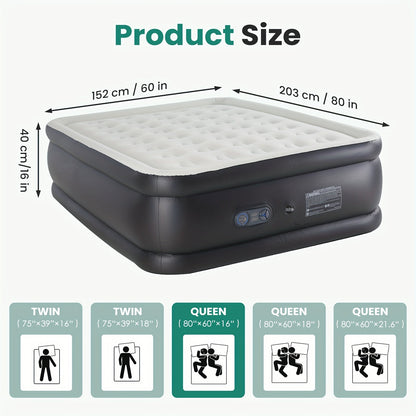 Air Mattress with Double-Height Profile and Side Inflation Panel in 75 × 39 or 80 × 60-Inch Options