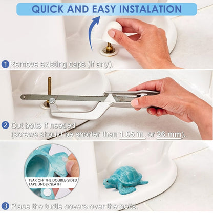 Four-Piece Green Sea Turtle Toilet Bolt Cap Set with Hand-Painted Coastal Bathroom Accent Design