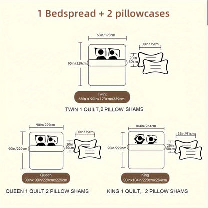 Patchwork Quilted Bedspread Set 3 Piece - 1 Quilt & 2 Pillow Shams Machine Washable All-Season Soft Breathable 100% Polyester Bedding Set for Bedroom Dorm, Twin Full Queen King