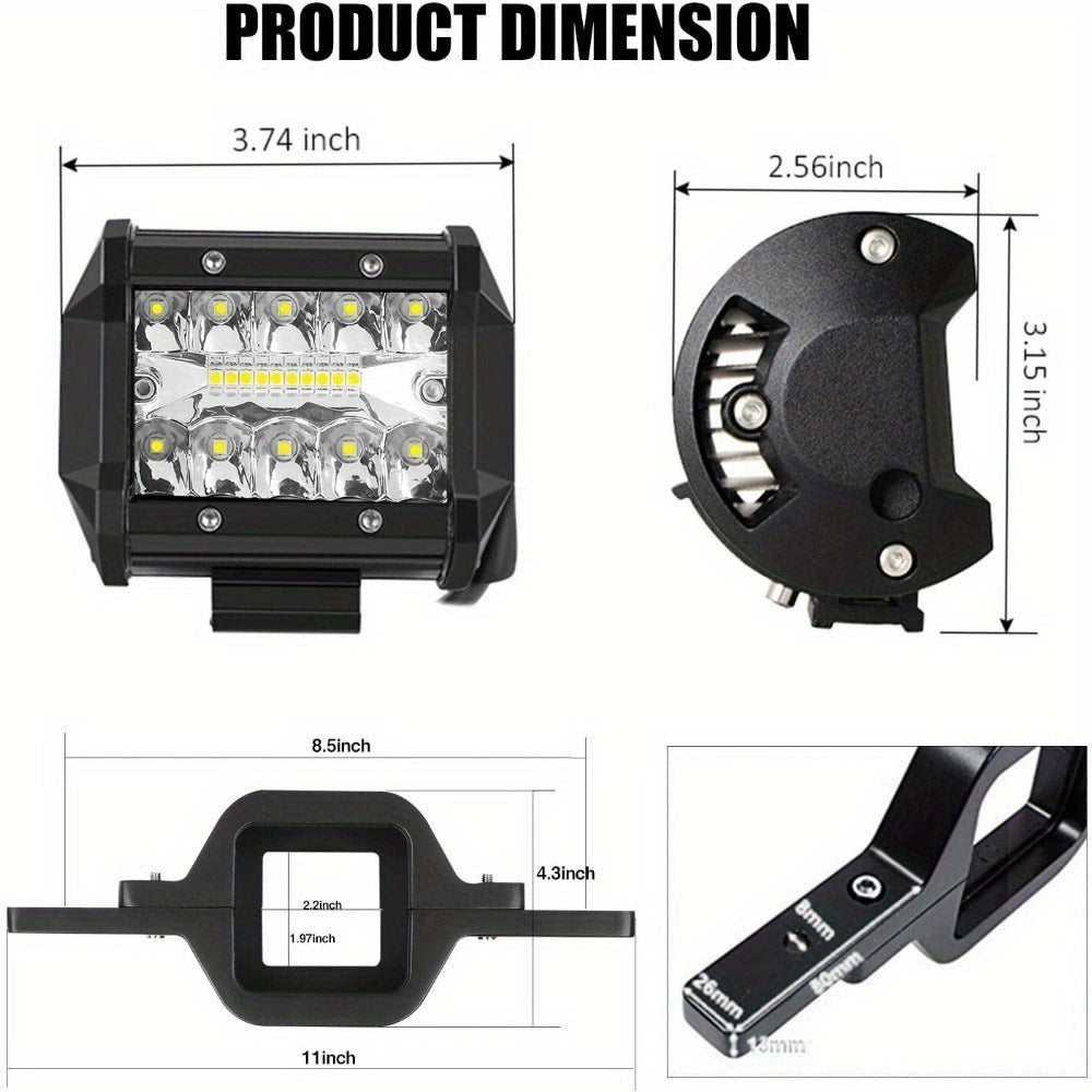Hitch Mount LED Work Light 4-Inch 18W, 3000+ Lumen Off-Road Spot Light with 2-Inch Tow Hitch Bracket for Truck Trailer SUV Pickup, Die-Cast Aluminum, No Battery Required