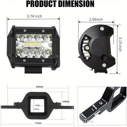 Hitch Mount LED Work Light 4-Inch 18W, 3000+ Lumen Off-Road Spot Light with 2-Inch Tow Hitch Bracket for Truck Trailer SUV Pickup, Die-Cast Aluminum, No Battery Required