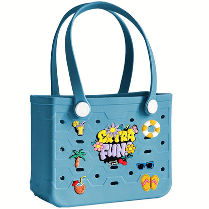 EVA Beach Bag for Women with Drainage Holes Waterproof Tote Bag Summer Outdoor Camping Shopping Travel Bag with Cute Decorations Multiple Colors S M L