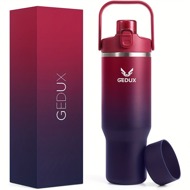 GEDUX Stainless Steel Water Bottle with Handled Lid and Removable Cup in 32oz or 40oz and Nine Styles